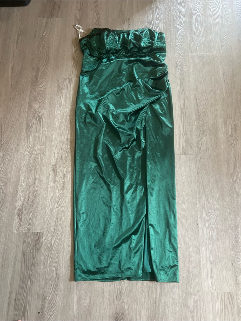 Jules & Cleo Teal Strapless Satin Dress